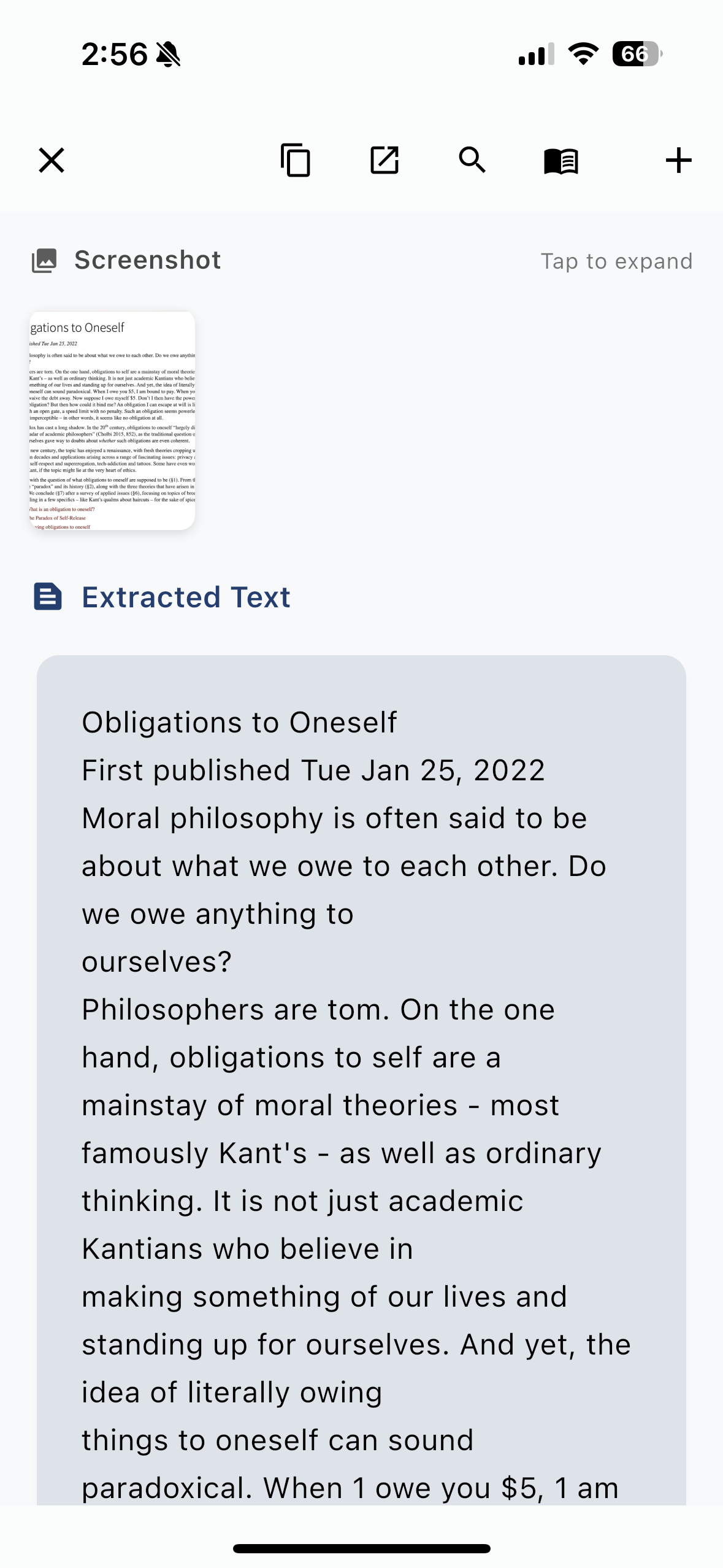 Extracted text interface