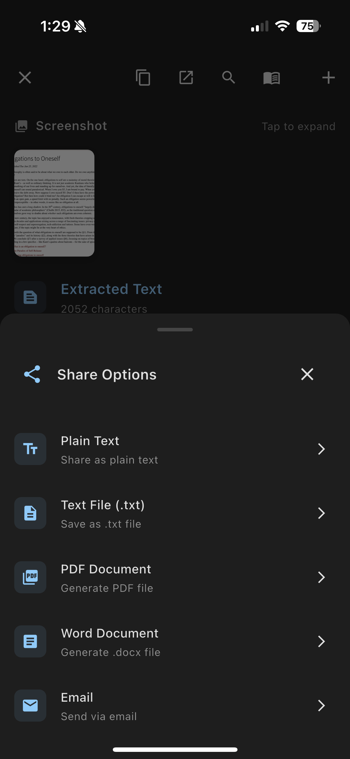 Share options interface